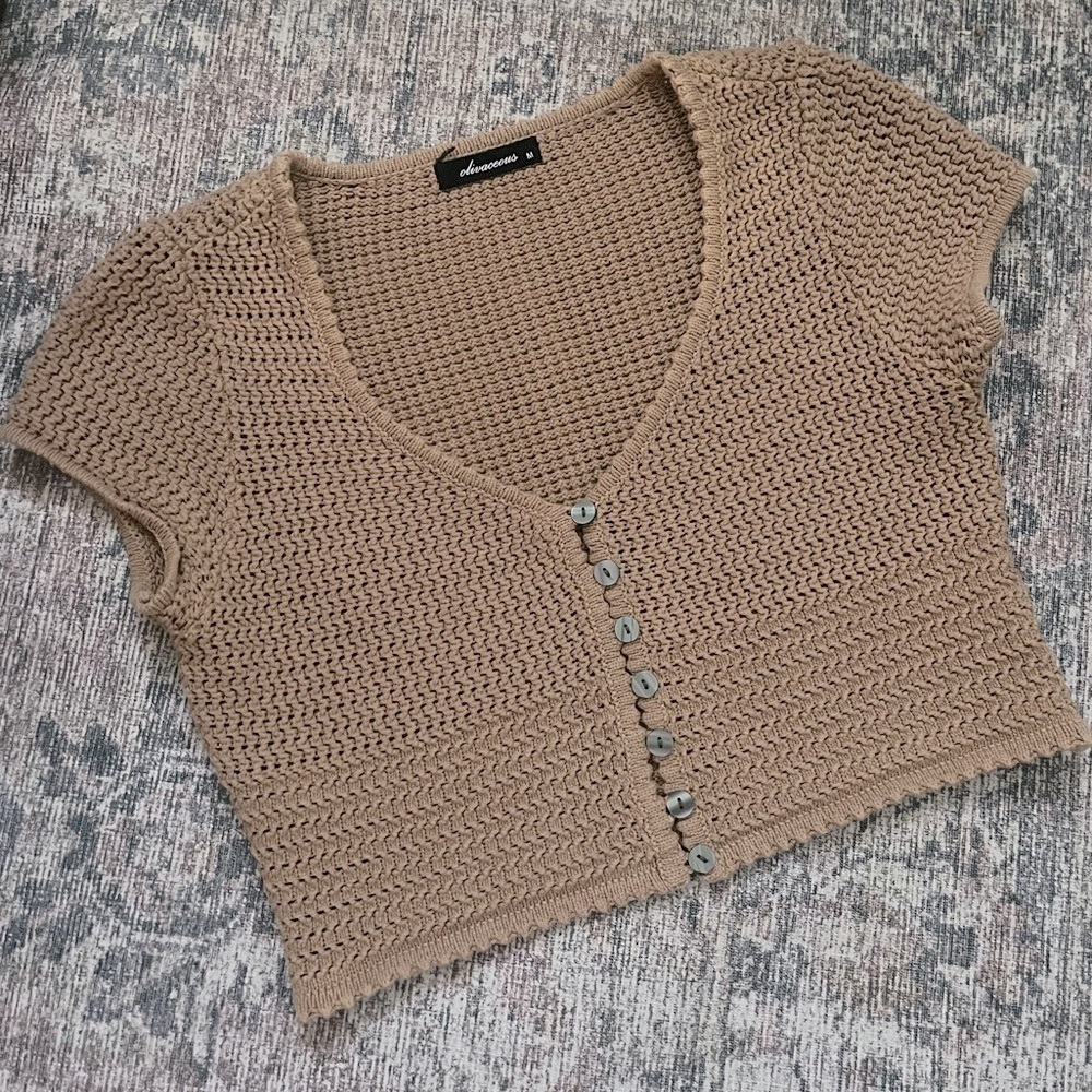 Olivaceous Crochet Crop Top - Tan - Medium